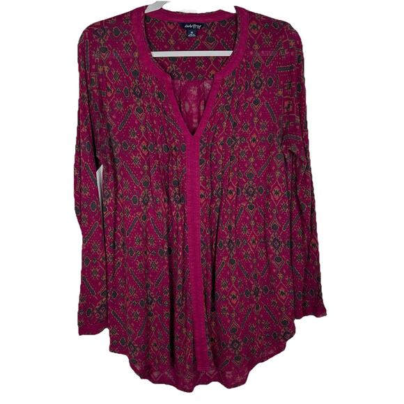 Lucky Brand Womens Sz M peasant knit top tucks V-neck long sleeve tunic Boho - Picture 1 of 7